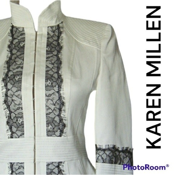 NWT DESIGNER MOTO BLAZER STAND COLLAR LINED OFF WITHE WOMENS … - Picture 1 of 12